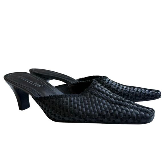 Coldwater Creek Woven Black Leather & Suede Mules Kitten Heels Size 8 - Picture 1 of 8